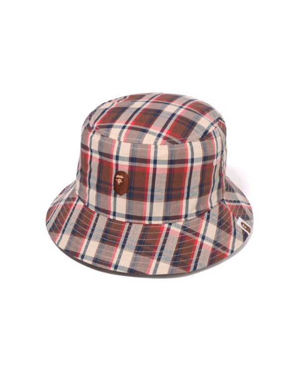 Chapeaux Bape Mini Check Bucket Rouge Clair Homme | CAJ-40849050