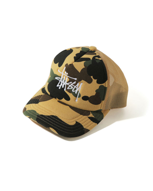 Casquettes Bape X Stussy Trucker Jaune Homme | TEN-74500796