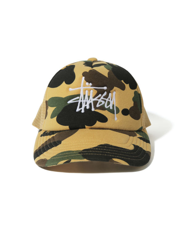 Casquettes Bape X Stussy Trucker Jaune Homme | TEN-74500796