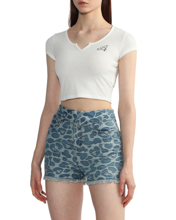 Chemisier Bape V-neck crop Blanche Femme | HIN-62177640