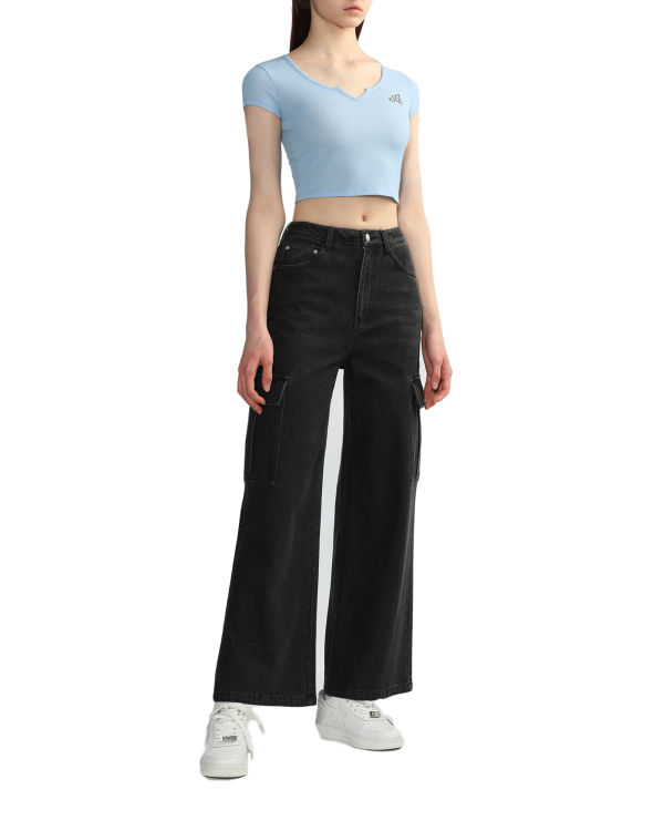 Chemisier Bape V-neck crop Bleu Clair Femme | XFT-49371232