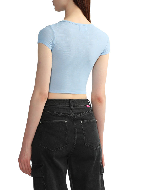 Chemisier Bape V-neck crop Bleu Clair Femme | XFT-49371232