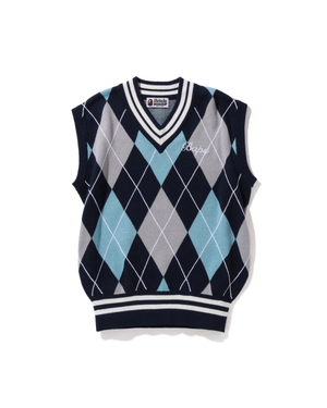 Gilet Bape Embroidery Argyle Bleu Femme | CVW-64155116