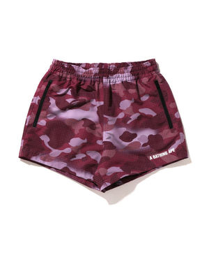 Shorts Bape Grid Camo Rouge Foncé Femme | VHX-15148564