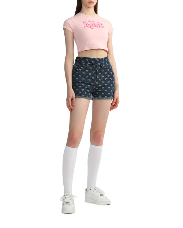 Shorts Bape Bite flip pattern denim Bleu Femme | DDA-94852488