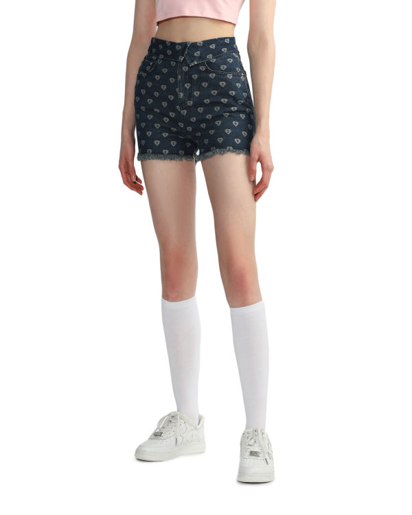 Shorts Bape Bite flip pattern denim Bleu Femme | DDA-94852488