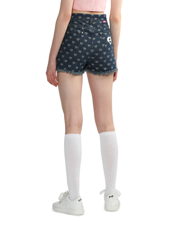 Shorts Bape Bite flip pattern denim Bleu Femme | DDA-94852488