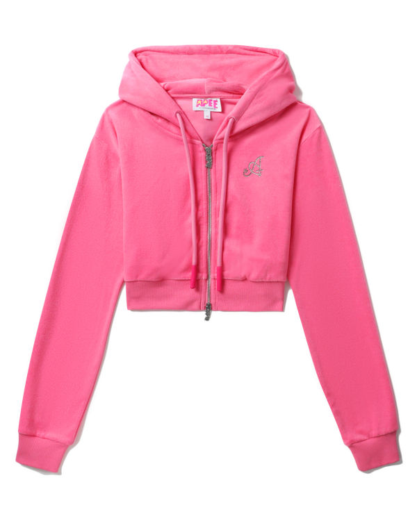 Sweat à Capuche Bape Towelling zip-up crop Rose Femme | LVO-46296144