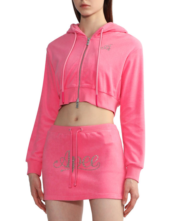 Sweat à Capuche Bape Towelling zip-up crop Rose Femme | LVO-46296144