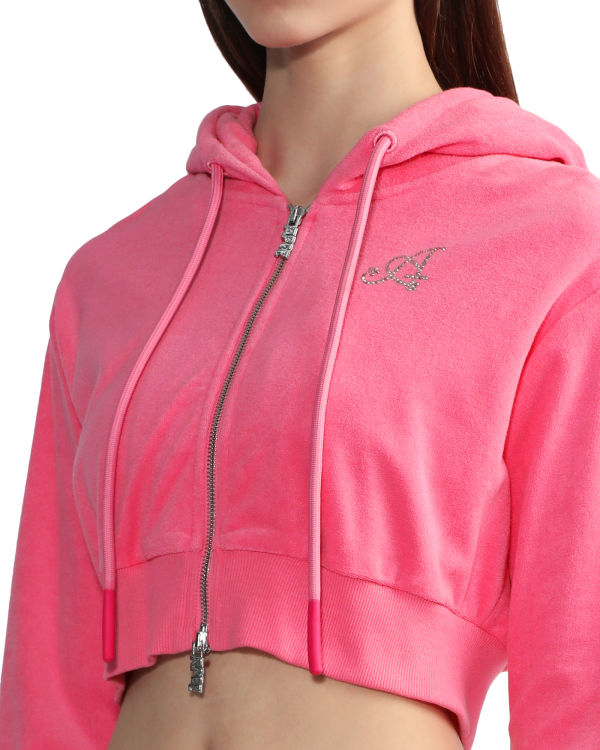 Sweat à Capuche Bape Towelling zip-up crop Rose Femme | LVO-46296144