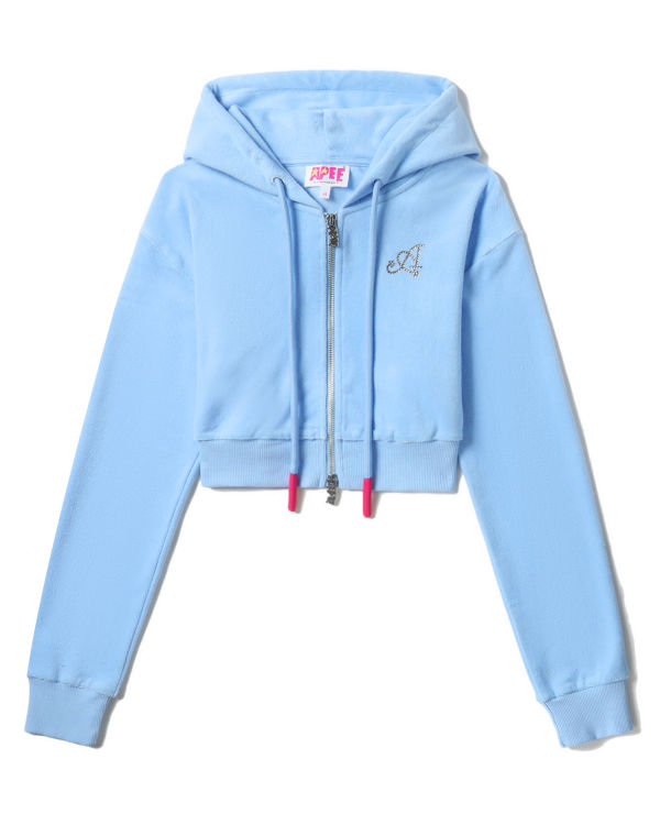 Sweat à Capuche Bape Towelling zip-up crop Bleu Femme | CJO-63050241