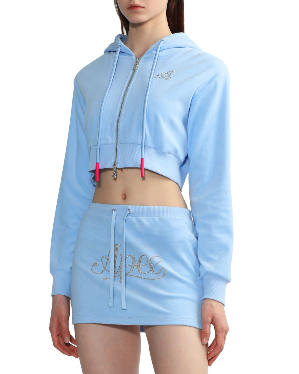 Sweat à Capuche Bape Towelling zip-up crop Bleu Femme | CJO-63050241