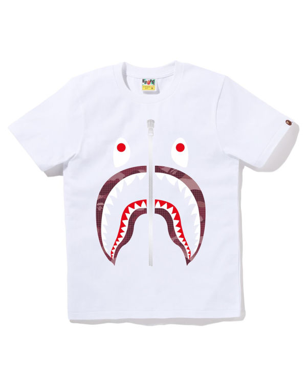 T Shirts Bape Grid Camo Shark Blanche Femme | DRE-06791672