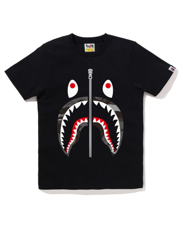 T Shirts Bape Grid Camo Shark Noir Femme | HTU-93400201