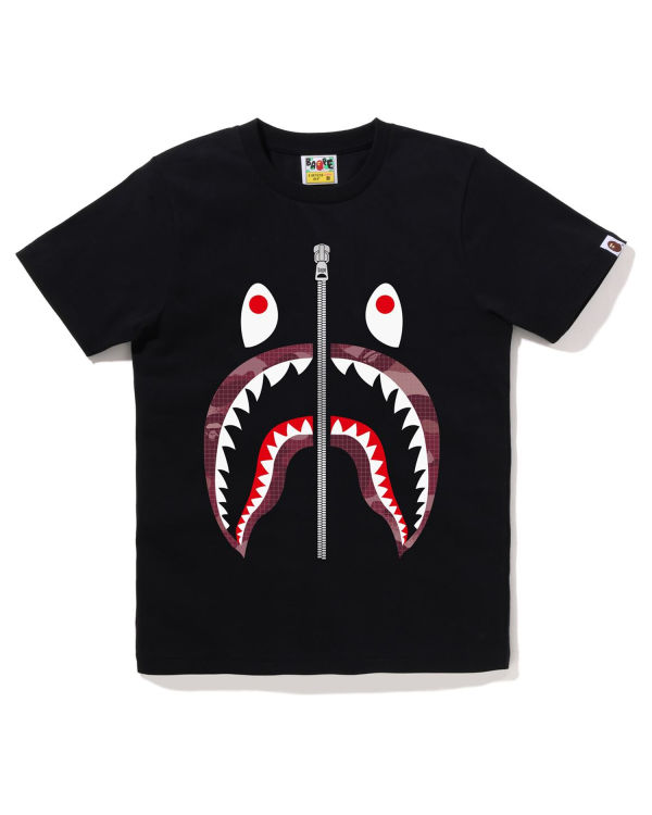 T Shirts Bape Grid Camo Shark Noir Femme | SXB-66752879