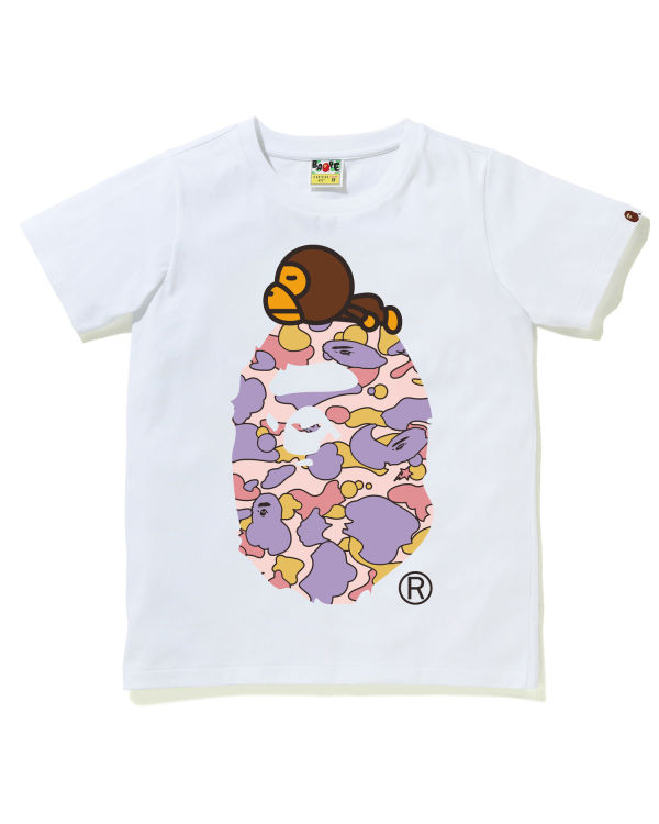 T Shirts Bape STA Camo Milo On Big Ape Blanche Femme | OZF-99459707