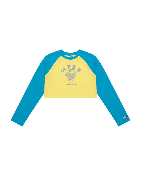 T Shirts Bape Graphique long sleeve raglan Bleu Femme | GWQ-66838244