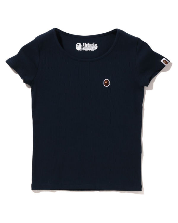 T Shirts Bape Ape Head One Point Rib Bleu Marine Bleu Femme | DIE-07200421