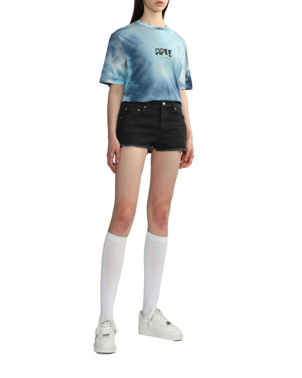 T Shirts Bape Tie-dye graphic slit Bleu Femme | KAE-88079076