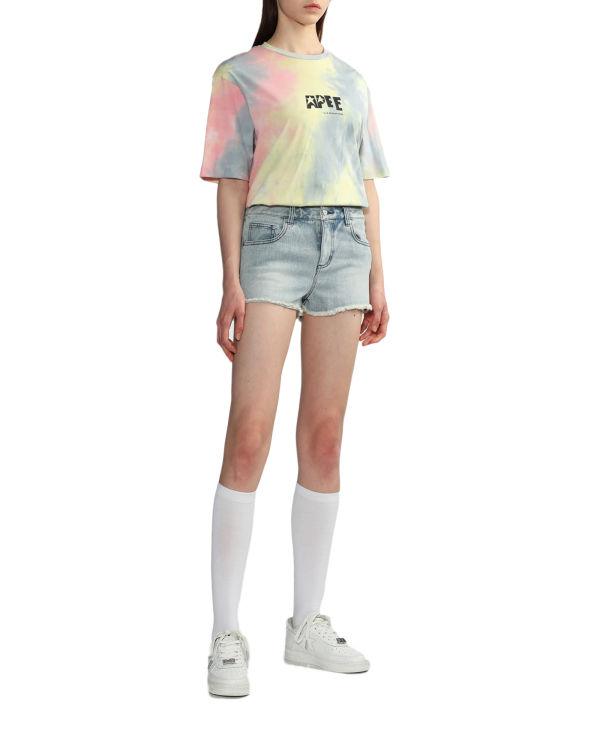 T Shirts Bape Tie-dye graphic slit Rose Femme | QZI-76768720