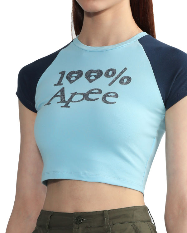 T Shirts Bape Graphique crop raglan Bleu Clair Femme | MPL-53568784