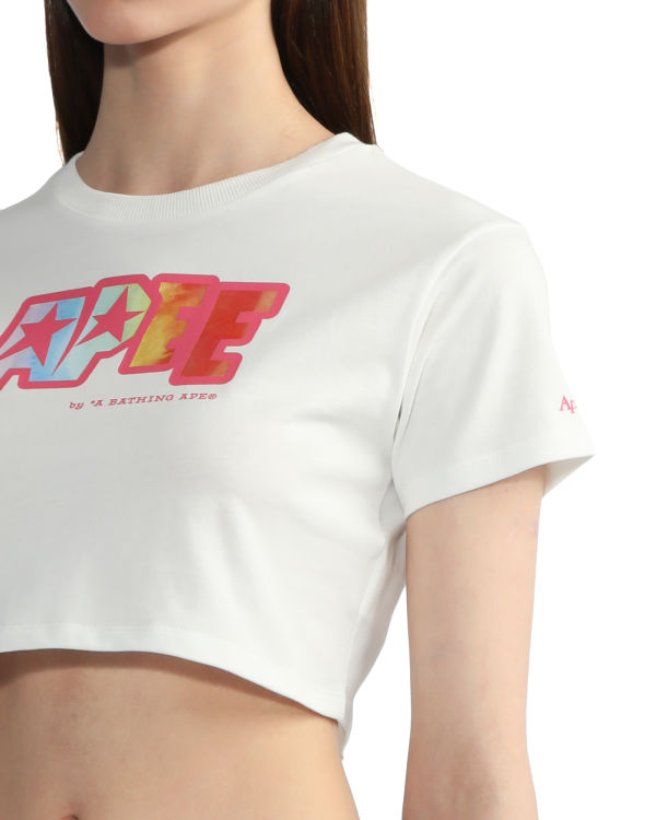 T Shirts Bape Logo printed crop Blanche Femme | ZYU-77261683