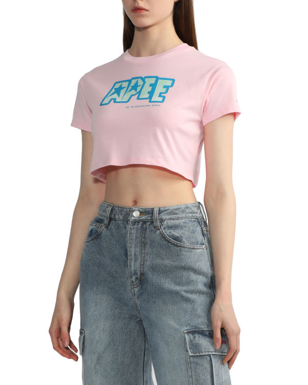 T Shirts Bape Logo printed crop Rose Femme | HMD-64391631