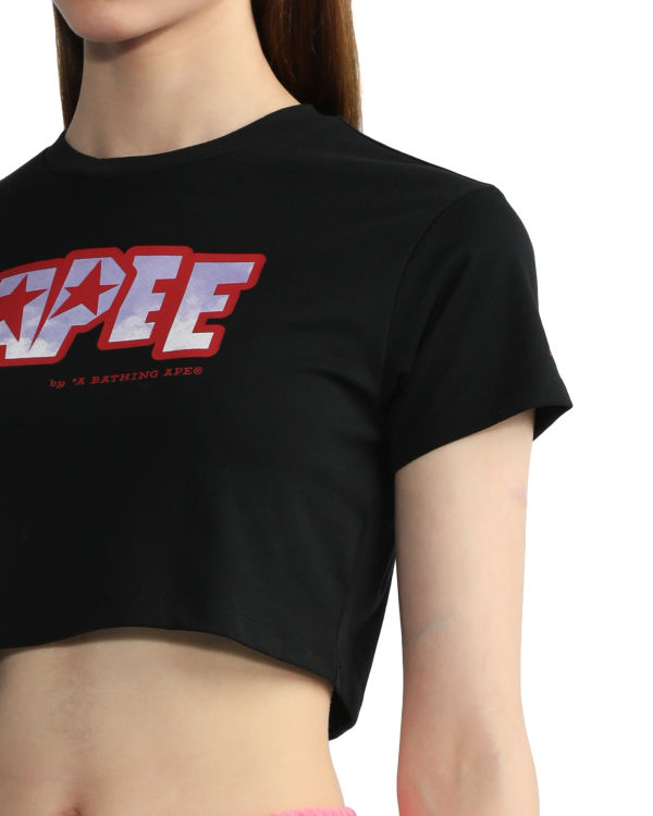 T Shirts Bape Logo printed crop Noir Femme | FSC-23344079