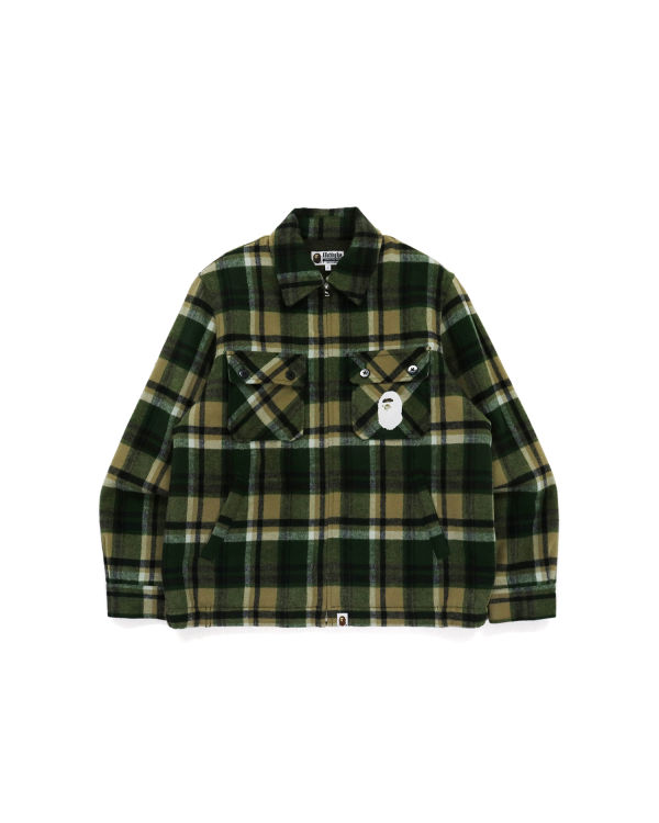 Vestes Bape Check Zip CPO Vert Homme | YIJ-72020625