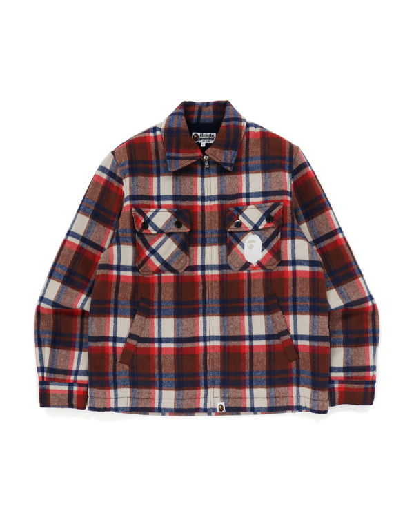 Vestes Bape Check Zip CPO Rouge Clair Homme | UFR-89478706