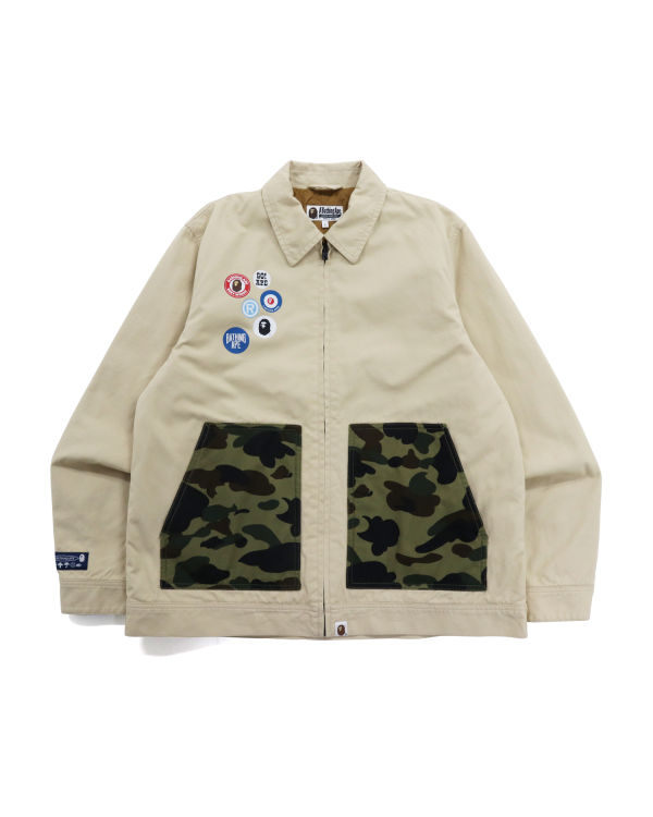 Vestes Bape Badge Motif Zip Blouson Beige Homme | LIY-46147878