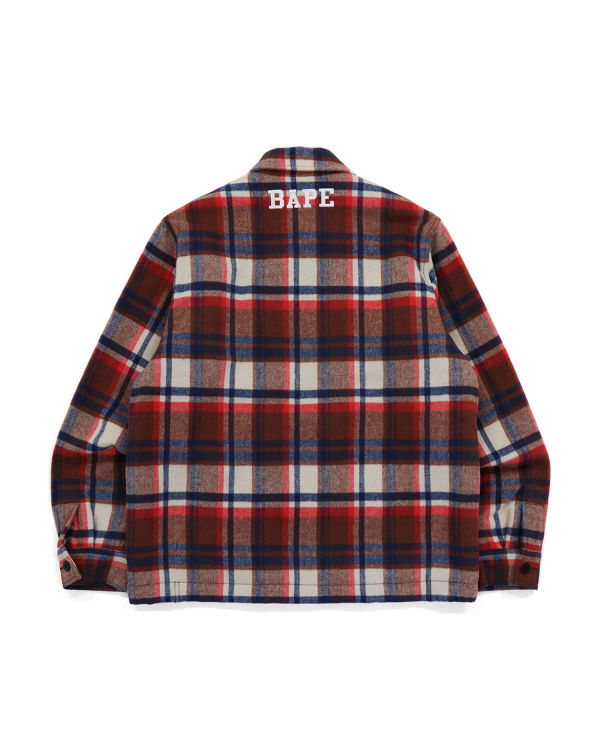 Vestes Bape Check Zip CPO Rouge Clair Homme | UFR-89478706