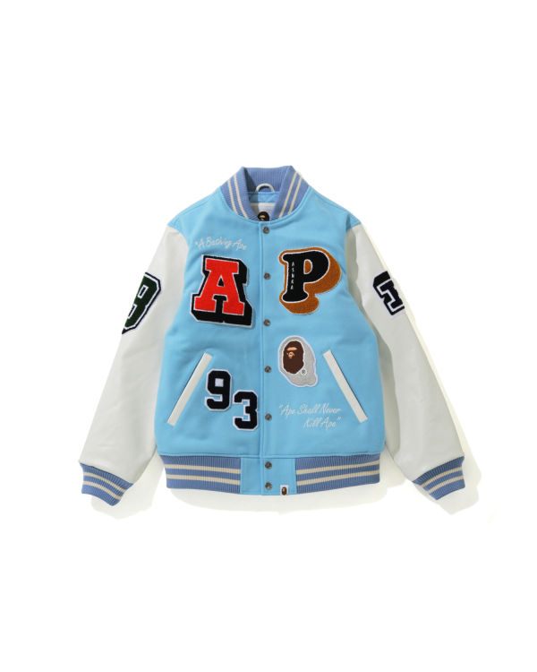 Vestes Bape Crazy Patch Varsity Bleu Homme | IXN-34836999