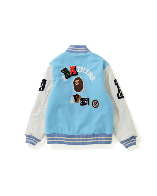 Vestes Bape Crazy Patch Varsity Bleu Homme | IXN-34836999