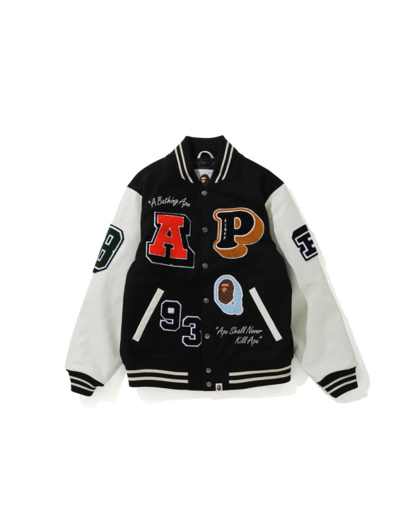 Vestes Bape Crazy Patch Varsity Noir Homme | IBL-17849603