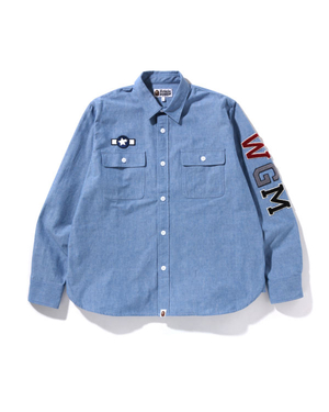 Chemises Bape Busy Shark Chambray Relaxed Fit Bleu Homme | WOH-38486935