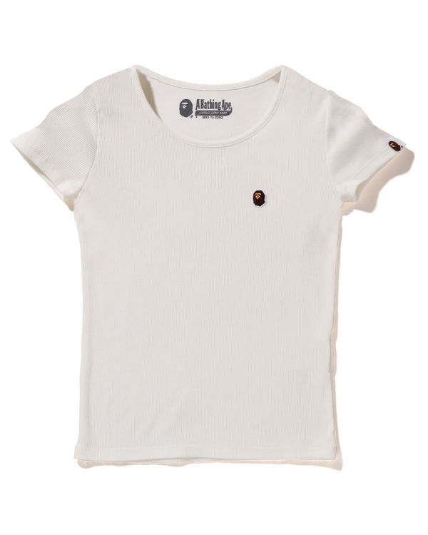 T Shirts Bape Ape Head One Point Rib Blanche Femme | DUA-09790191