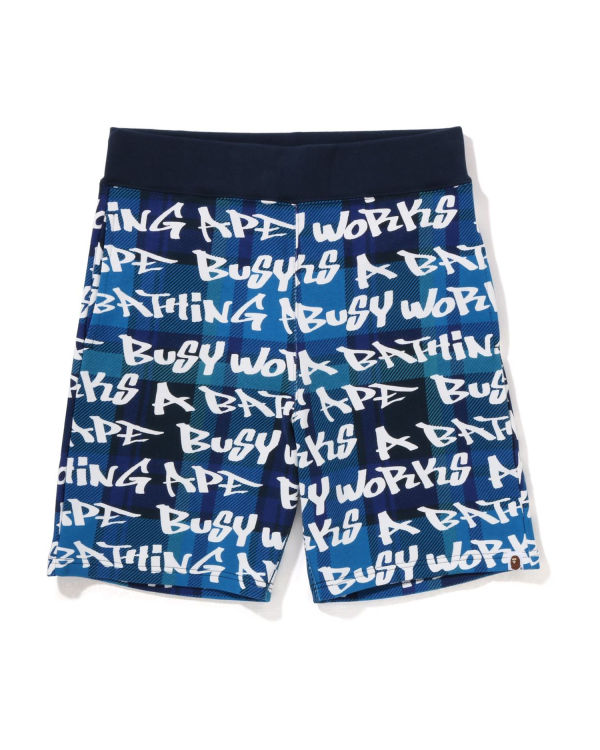 Shorts Bape Graffiti Check Bleu Homme | IRX-61948584