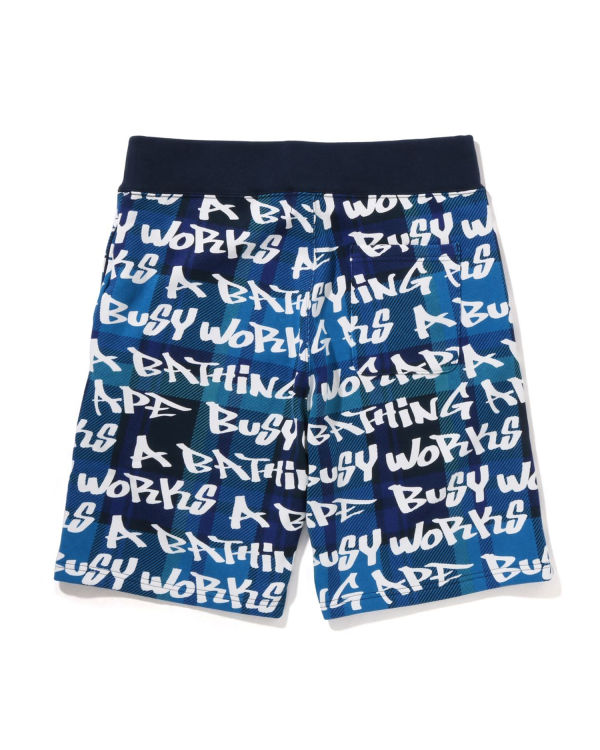 Shorts Bape Graffiti Check Bleu Homme | IRX-61948584