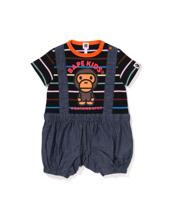 Body Bape Hoop Milo Suspenders Layered Rompers Noir Enfant | QFG-11009754