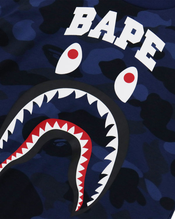 T Shirts Bape Color Camo Shark Print Bleu Marine Bleu Enfant | URY-90414370