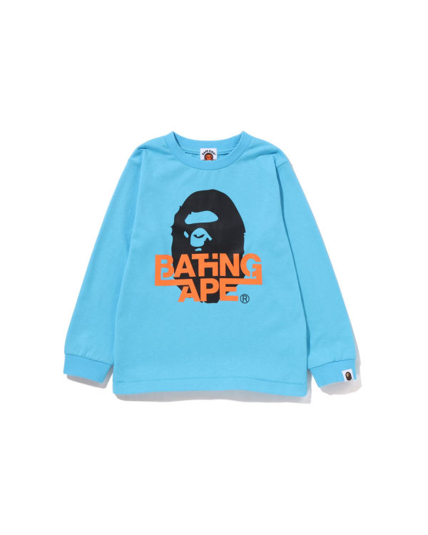 T Shirts Bape Bathing Ape Ape Head L/S Bleu Enfant | LHD-43528436