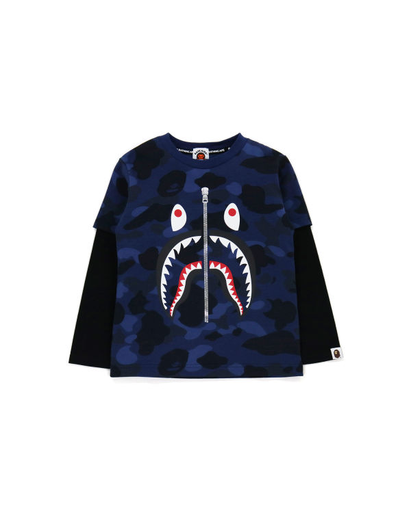 T Shirts Bape Color Camo Shark Layered Bleu Marine Bleu Enfant | BCV-70406654