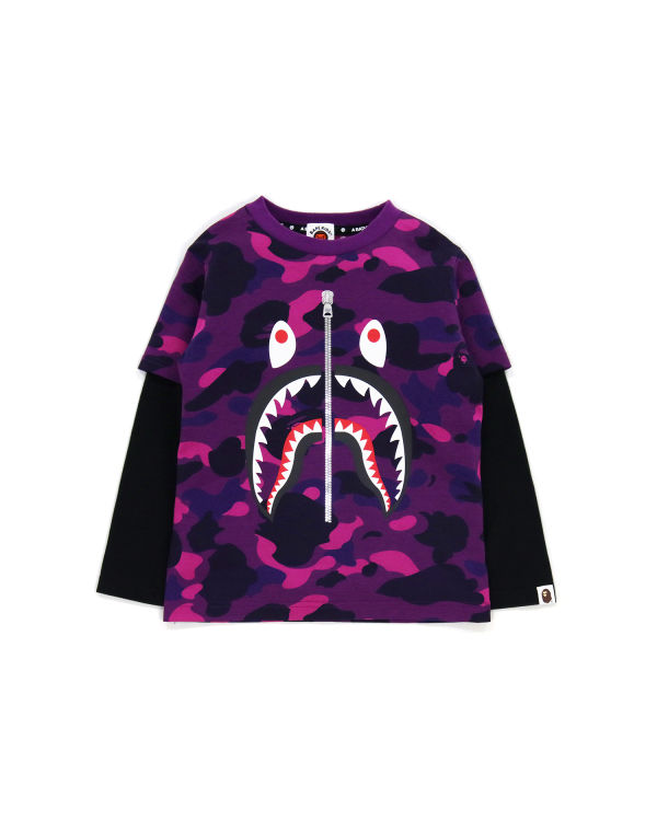 T Shirts Bape Color Camo Shark Layered Violette Foncé Enfant | RTJ-79055763