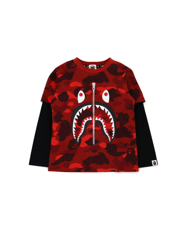 T Shirts Bape Color Camo Shark Layered Rouge Clair Enfant | AFV-10650170