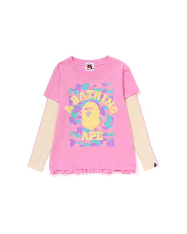 T Shirts Bape College Layered Frill L/S Rose Enfant | ILA-82956807