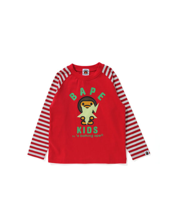 T Shirts Bape Milo Glow In The Dark STA L/S Rouge Clair Enfant | KXP-40691620