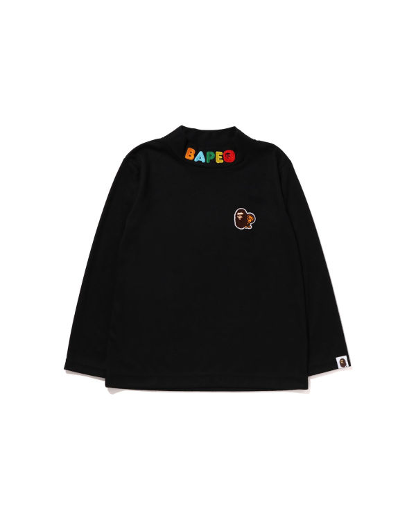 T Shirts Bape Ape Head & Milo One Point High Neck L/S Noir Enfant | ZMC-07068938