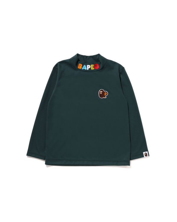 T Shirts Bape Ape Head & Milo One Point High Neck L/S Vert Foncé Enfant | HEL-95935428