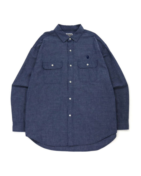 Chemises Bape Chambray Loose Fit Bleu Homme | JWD-12470140